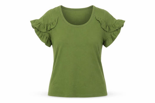 Rowen Avenue Womens Green Ruffle Sleeve Scoop Neck T-Shirt Size M