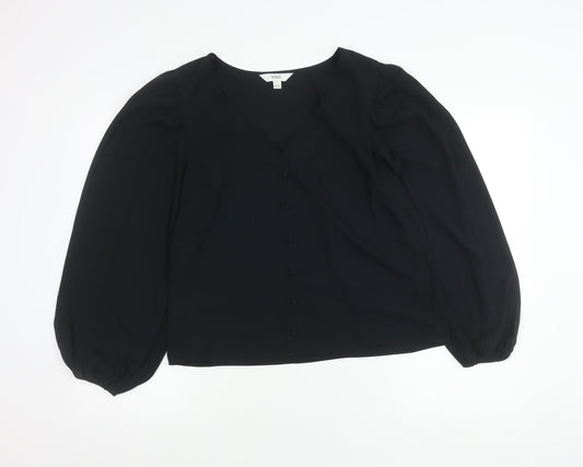 Marks and Spencer Womens Black Size 12 V-Neck Blouse Long Sleeve