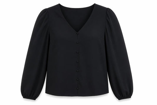 Marks and Spencer Womens Black Size 12 V-Neck Blouse Long Sleeve