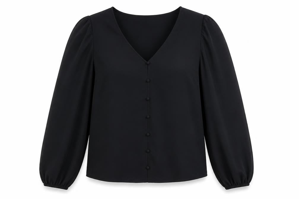 Marks & Spencer Womens Black Size 12 V-Neck Blouse Long Sleeve