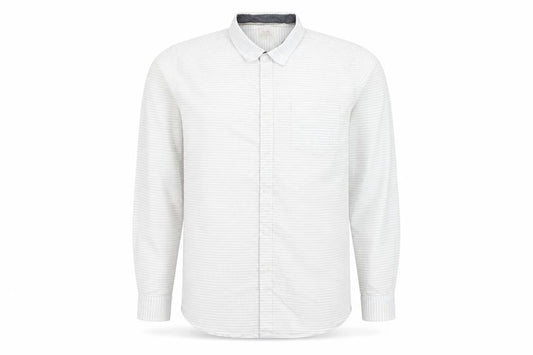 ACW85 Men’s White Striped Cotton Shirt XL Long Sleeve Casual