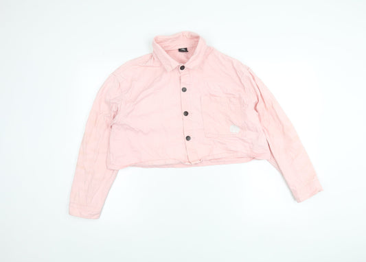 Roadies Womens Pink Cropped Button-Up Cotton Shirt M