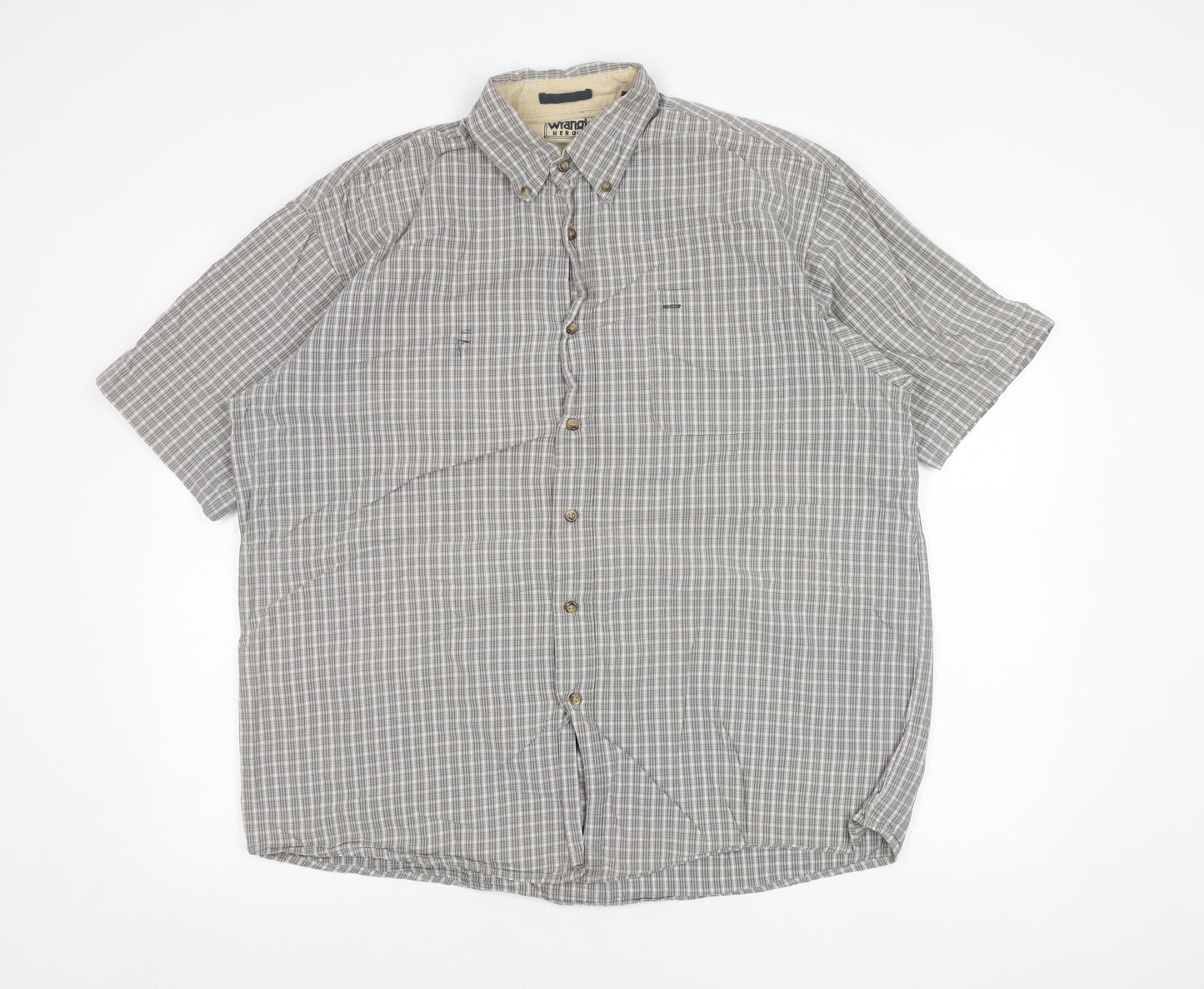Wrangler Men's Grey Check Short Sleeve Button-Up Shirt Size L