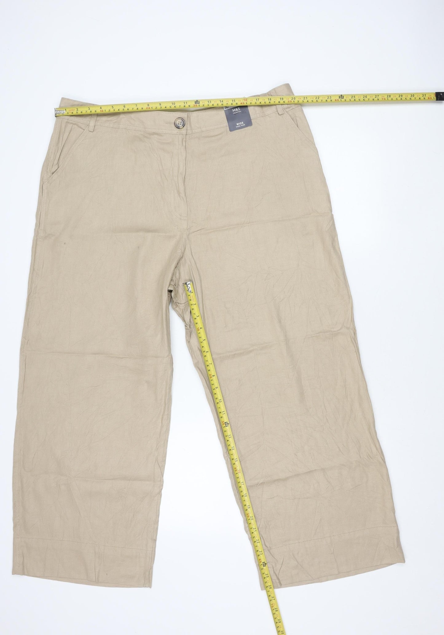 Marks and Spencer Men’s Beige Linen Blend Wide-Leg Trousers Size 20