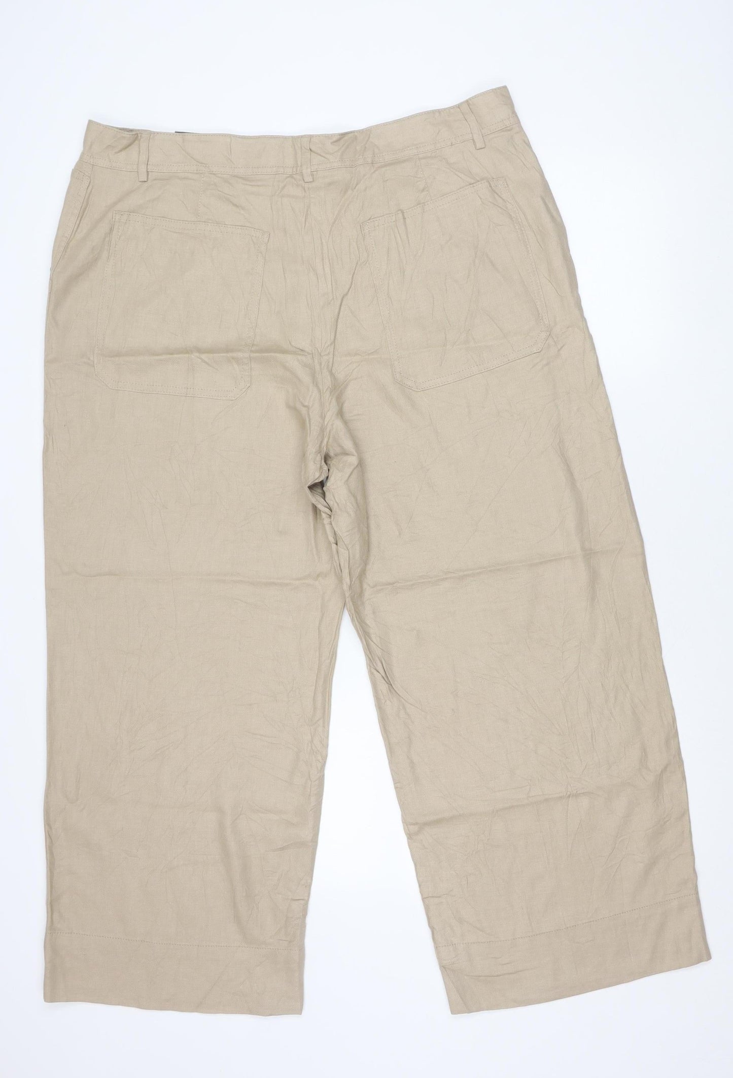 Marks and Spencer Men’s Beige Linen Blend Wide-Leg Trousers Size 20