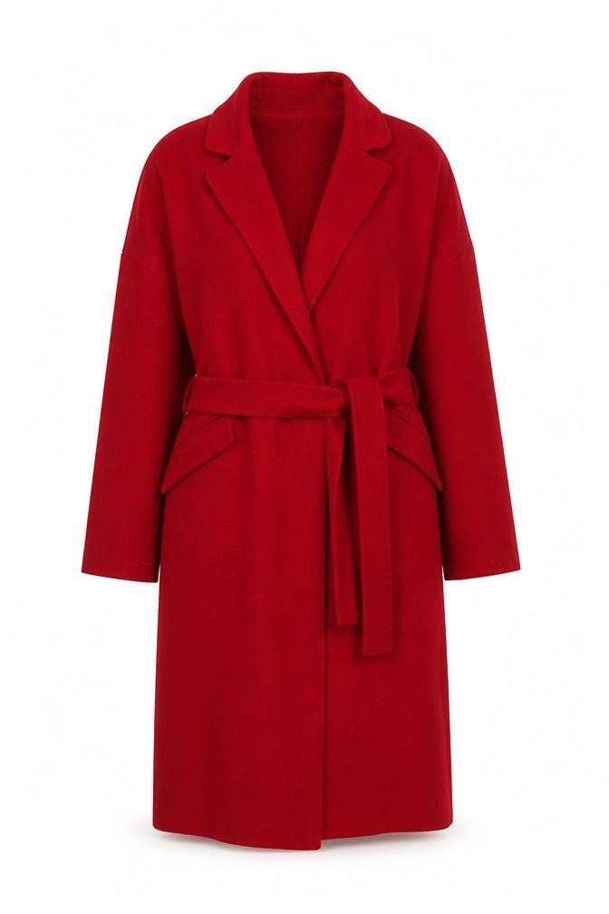 Mango Women’s Red Coatigan Size 8 Belted Long Sleeve Casual