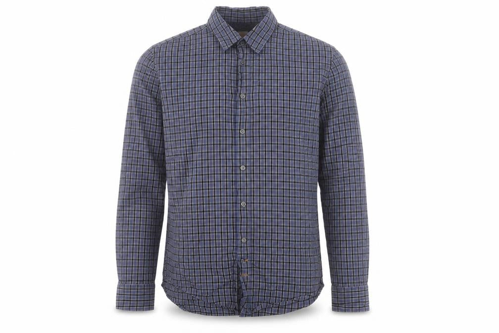 Hugo Boss Orange Men's Blue Check Cotton Button-Up Shirt L