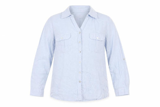 Maine New England Men's Blue Linen Long Sleeve Button-Up Shirt Size 14