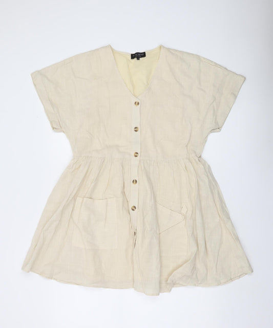 In The Style Women’s Beige Cotton Short Button Dress Size 6