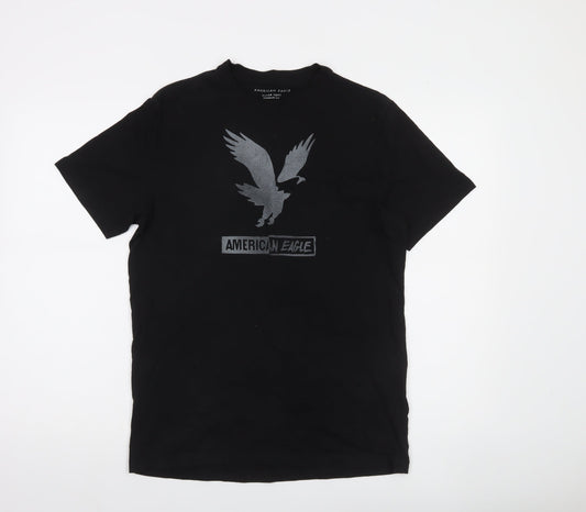 American Eagle Men's Black Small Graphic T-Shirt Super Soft Cotton