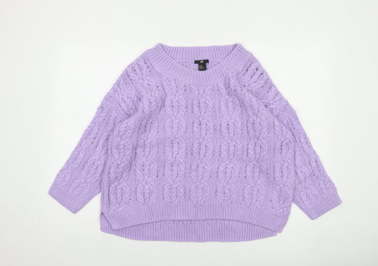 H&M Women’s Purple Cable-Knit Cotton Blend Jumper Size 12