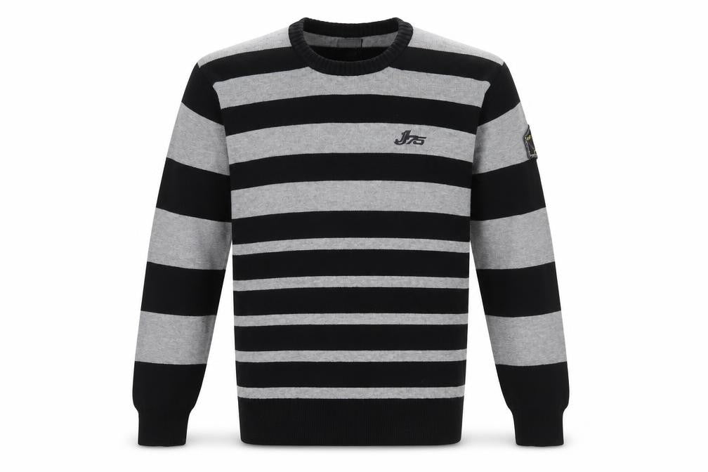 Jack & Jones Mens Grey Black Striped Crew Neck Pullover Jumper XL