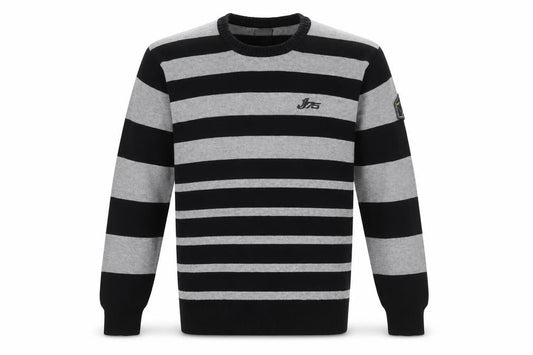 Jack & Jones Mens Grey Black Striped Crew Neck Pullover Jumper XL
