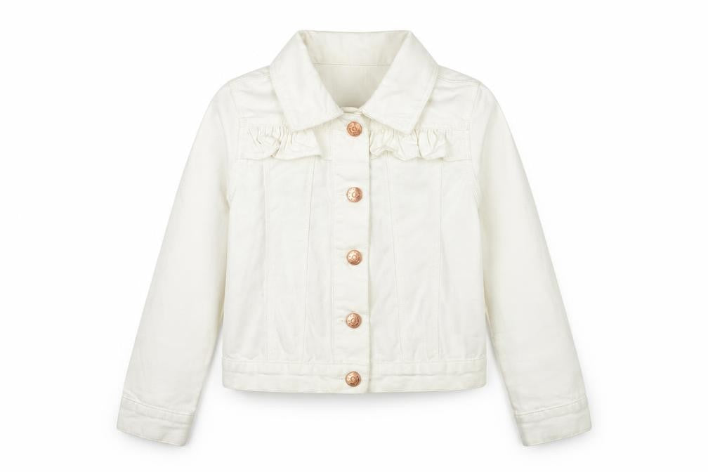 St. Bernard Girls Ivory Cotton Basic Jacket Age 7 Button-Up Ruffle Detail