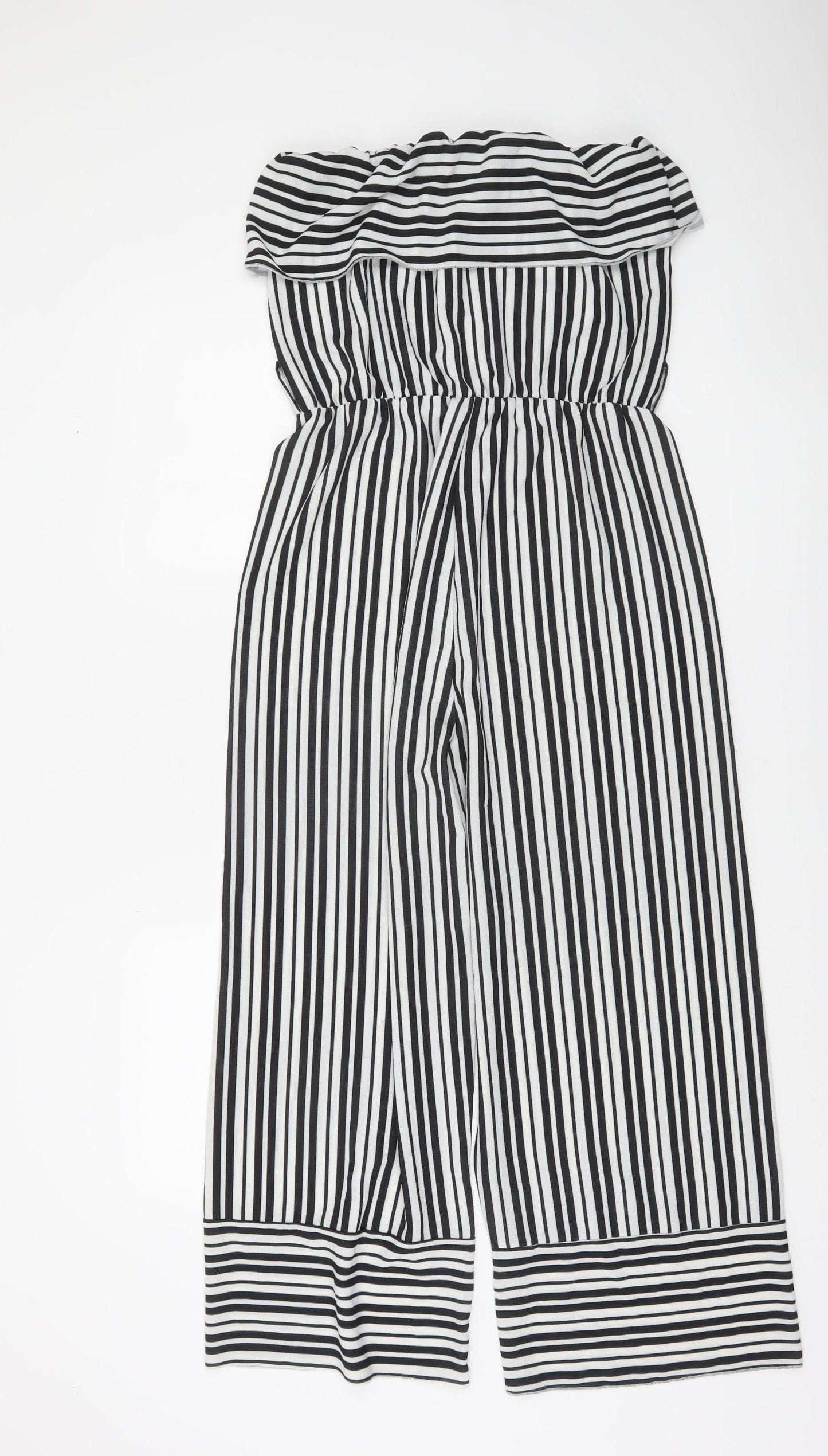 Quiz Women's Black & White Stripe Off Shoulder Wide-Leg Jumpsuit Size 10