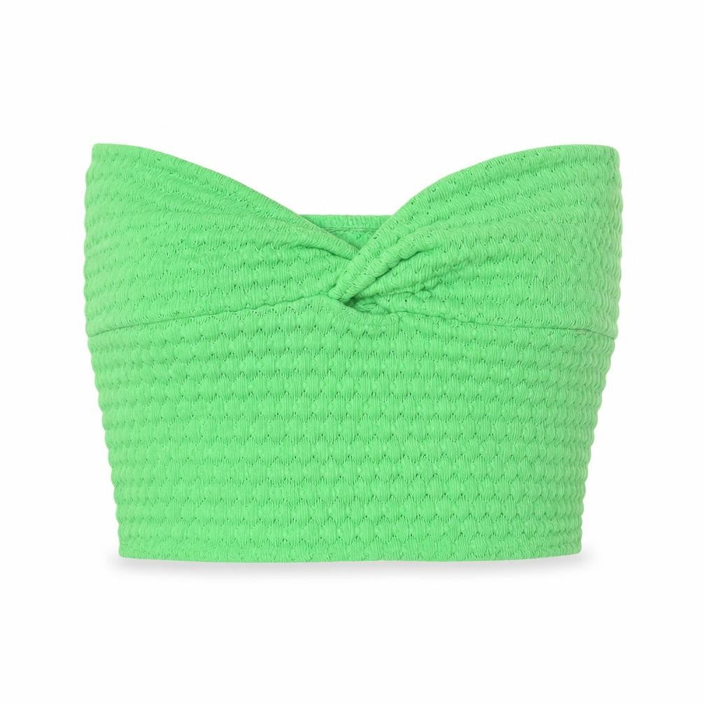 Pull&Bear Women’s Green Cropped Knit Strapless Tank Top Size S
