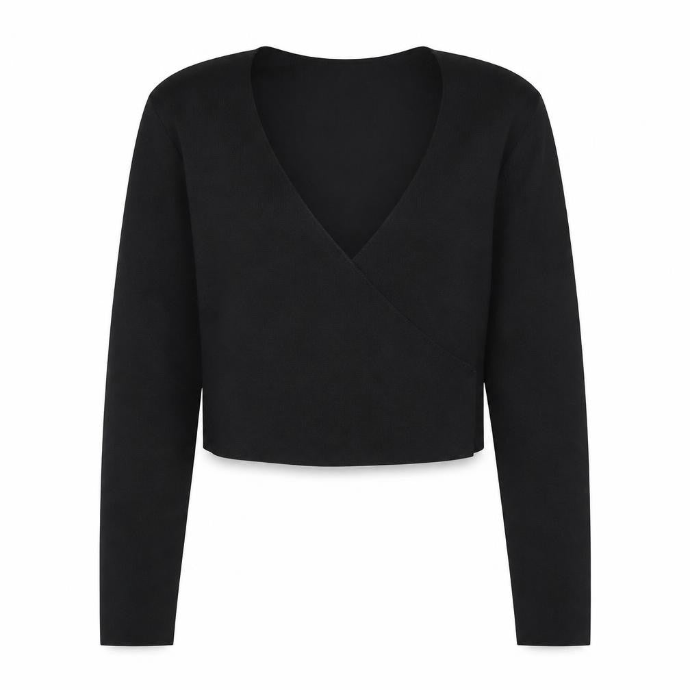 Stradivarius Women's Black Wrap Knitted Jumper Size S