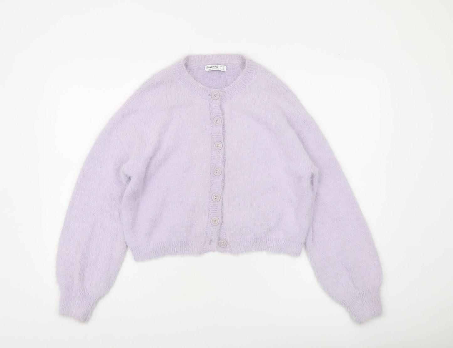 Stradivarius Women's Purple XS Crew Neck Button Cardigan