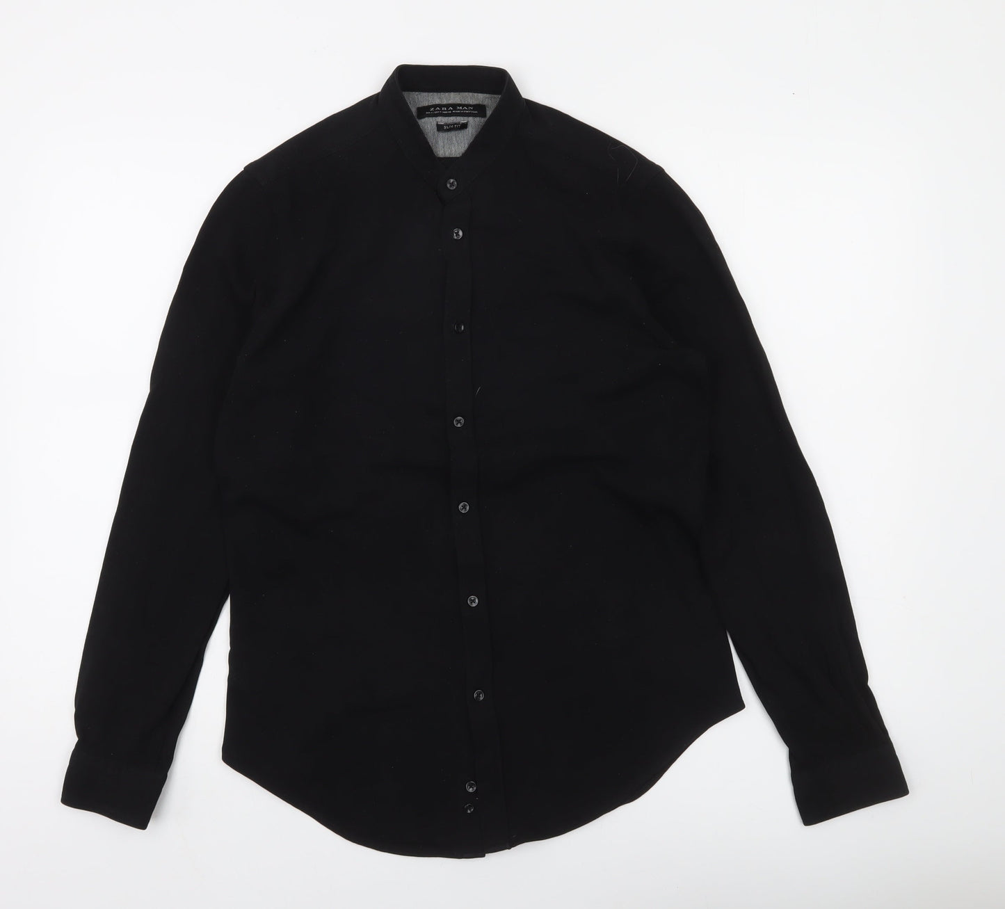 Zara Man Black Slim Fit Band Collar Long Sleeve Shirt Men’s Size S