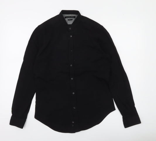 Zara Man Black Slim Fit Band Collar Long Sleeve Shirt Men’s Size S