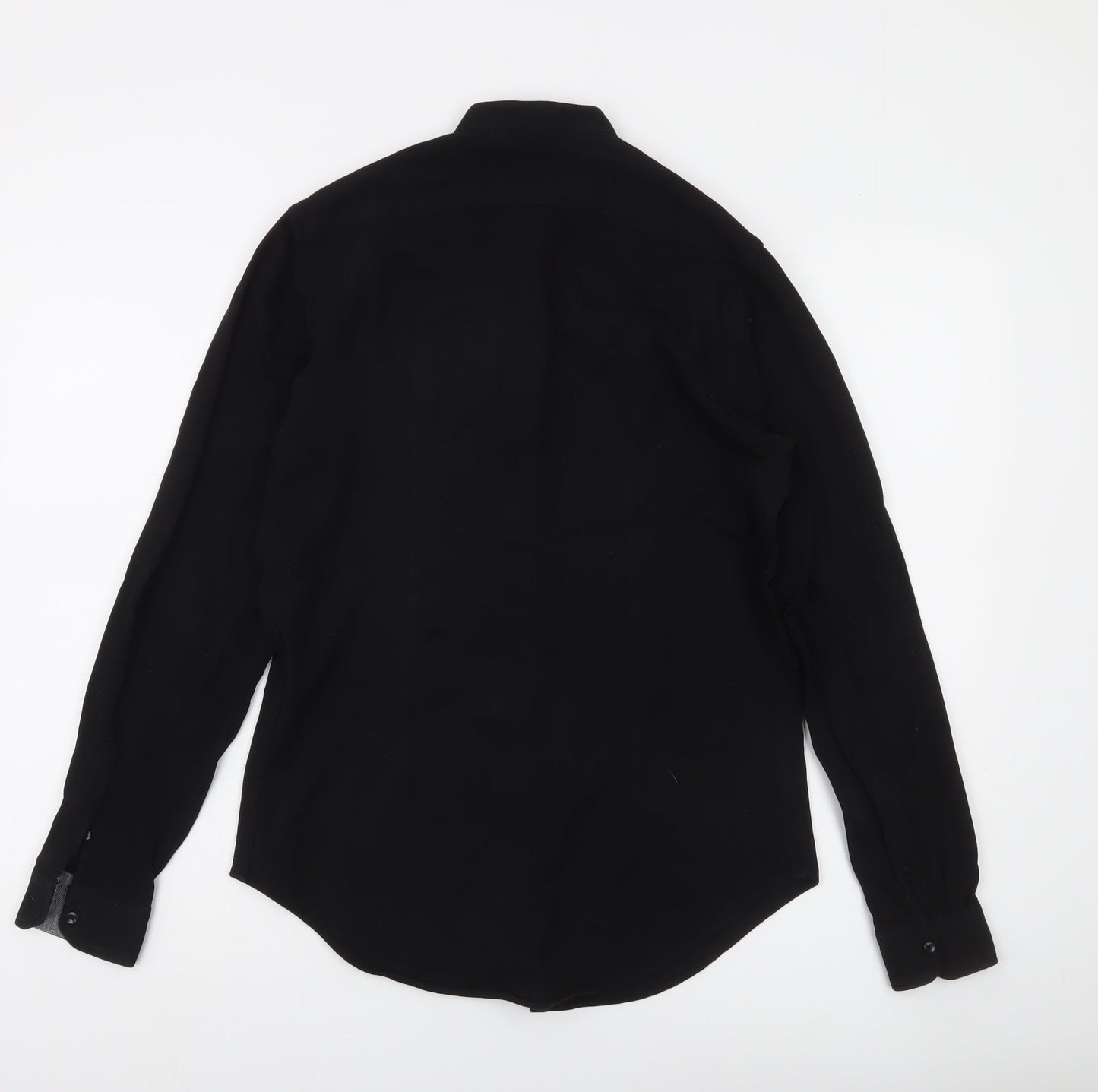Zara Man Black Slim Fit Band Collar Long Sleeve Shirt Men’s Size S