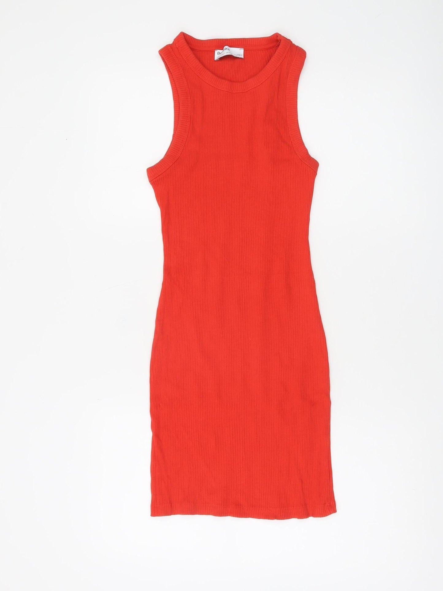 Bershka Women Red Sleeveless Bodycon Knit Mini Dress Size S