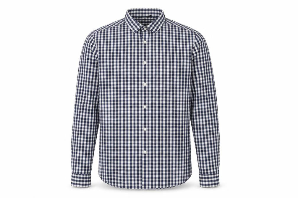 Front view of ASOS DESIGN Men's Blue Check Slim Fit Long Sleeve Button-Up Shirt M