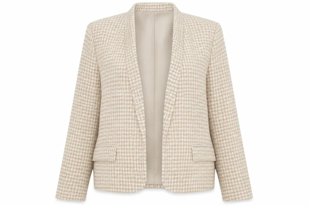 Primark Women Beige Check Blazer Size 6 Regular Fit Classic Style