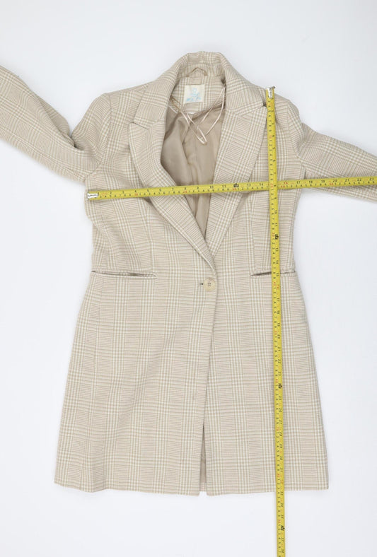 Primark Women Beige Check Blazer Size 6 Regular Fit Classic Style