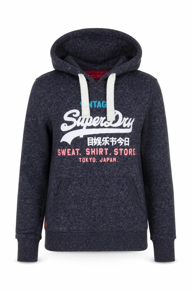 Superdry Womens Blue Pullover Hoodie XXS Vintage Graphic Sweatshirt