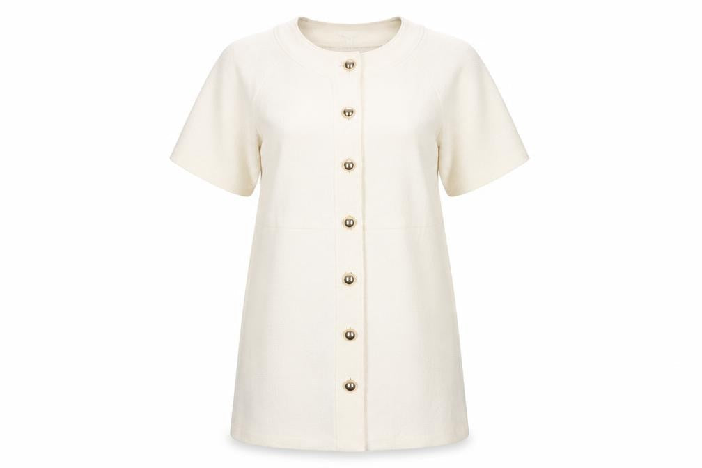 H&M Women Ivory Knit Shirt Dress M Button Front Half Sleeve