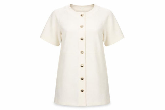 H&M Women Ivory Knit Shirt Dress M Button Front Half Sleeve