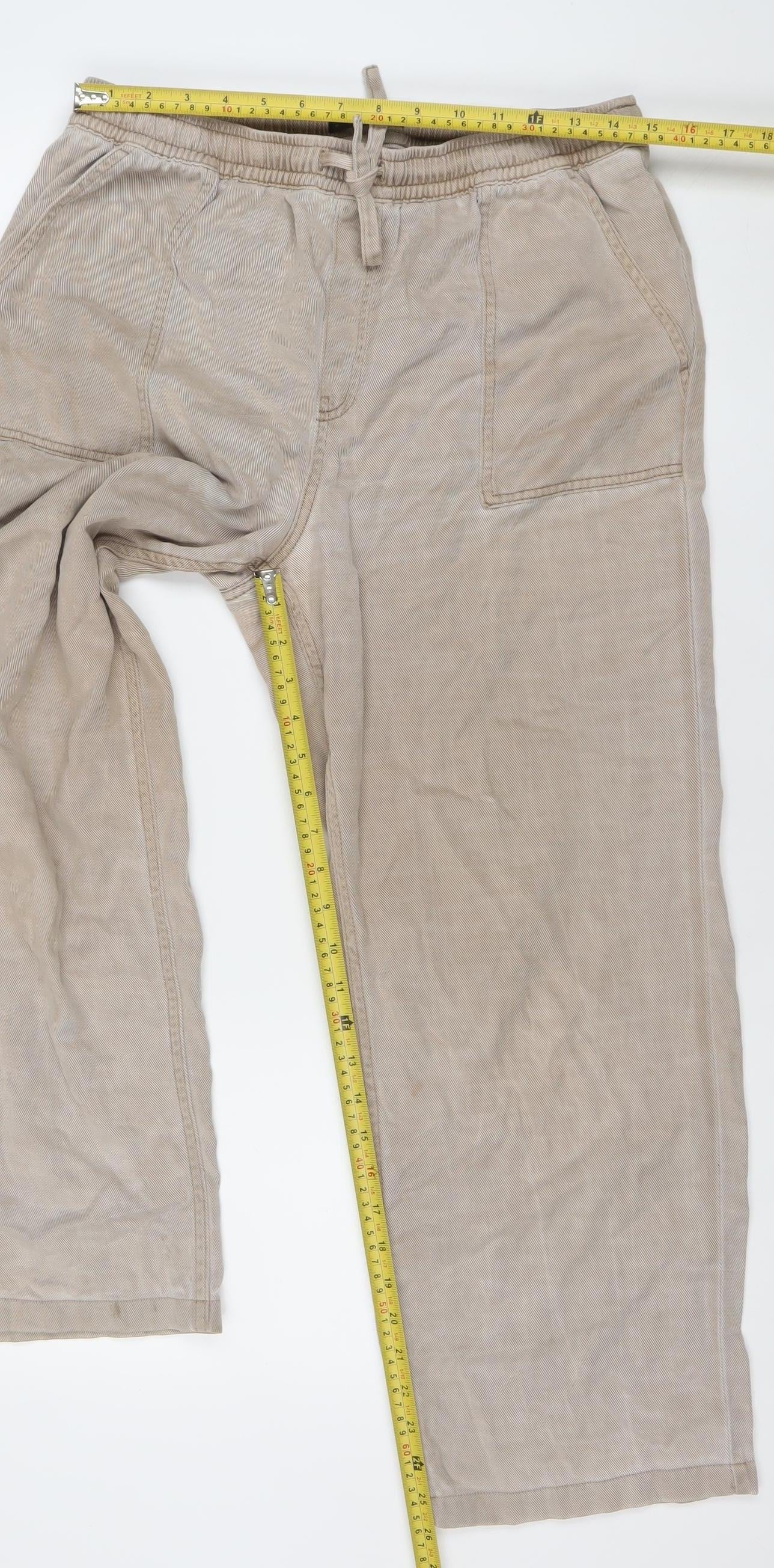 Dunnes Women’s Beige Cargo Trousers M Relaxed Fit Lyocell Cotton