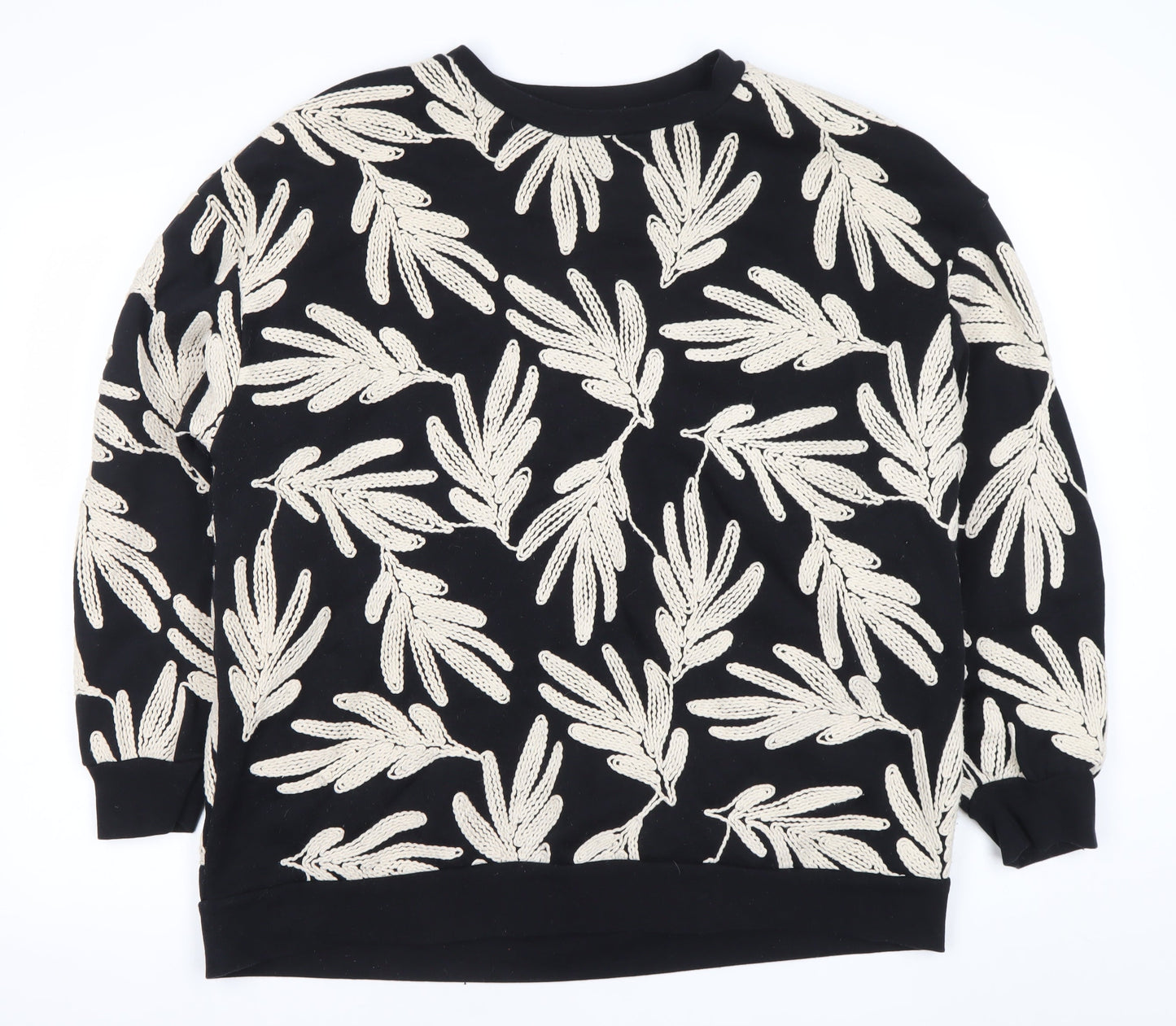 Saviid Women's Black Beige Embroidered Leaf Sweatshirt Size XL