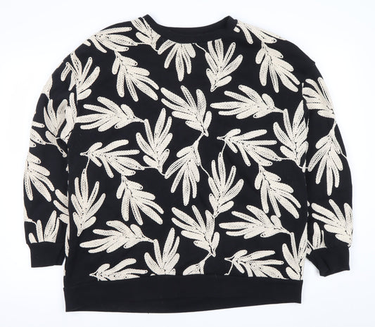 Saviid Women's Black Beige Embroidered Leaf Sweatshirt Size XL