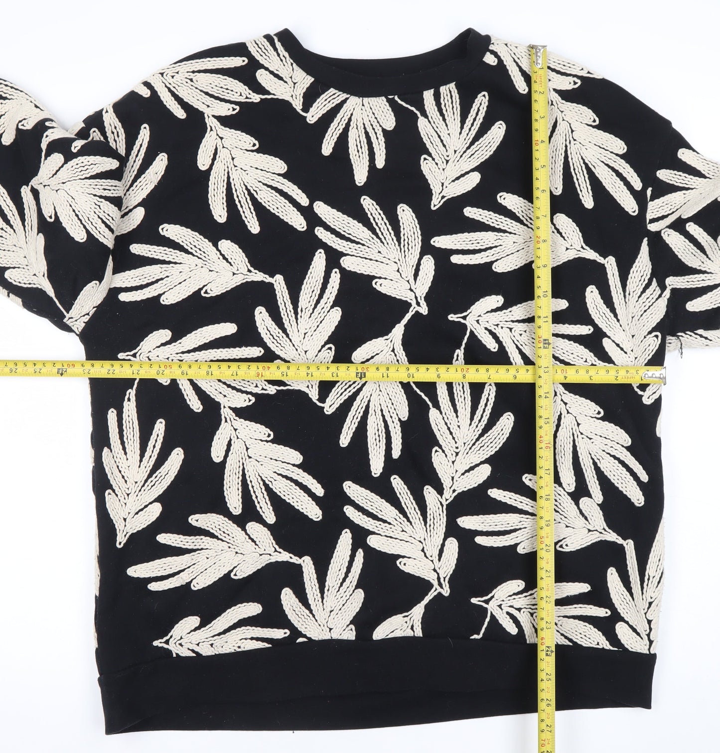 Saviid Women's Black Beige Embroidered Leaf Sweatshirt Size XL