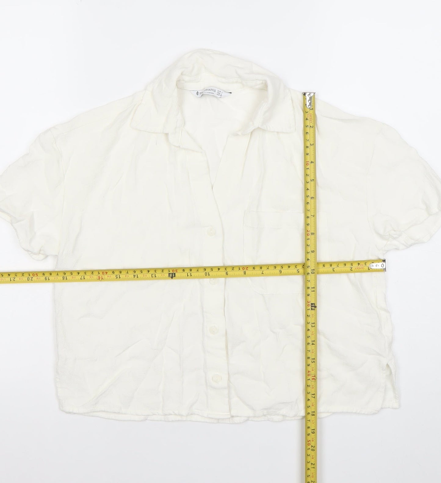 Stradivarius Women’s White Viscose Short Sleeve Button-Up Shirt Size 12