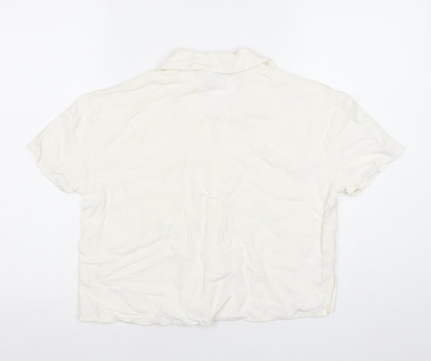 Stradivarius Women’s White Viscose Short Sleeve Button-Up Shirt Size 12