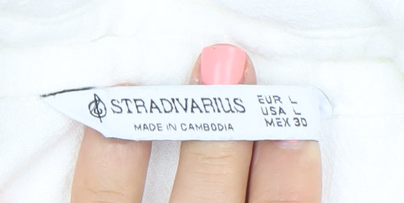 Stradivarius Women’s White Viscose Short Sleeve Button-Up Shirt Size 12