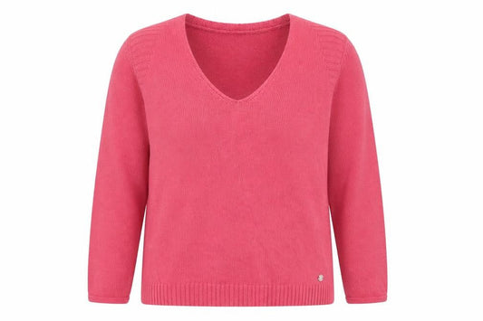 Olsen Women's Pink V-Neck Cotton Blend Jumper Size 12