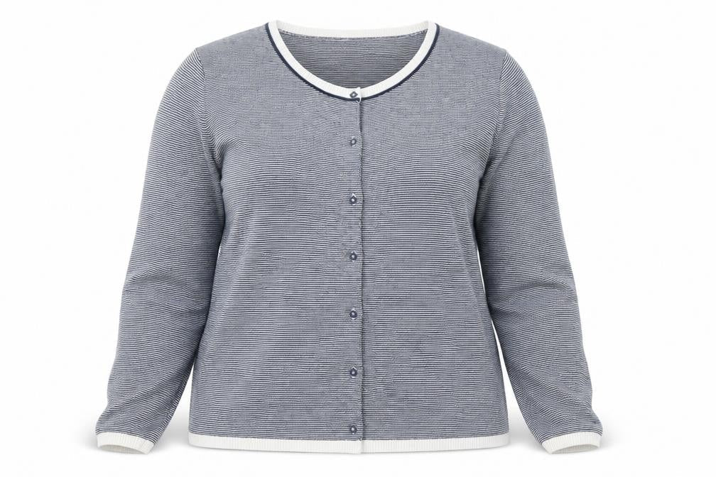H&M Women Blue Striped Cotton Button-Up Cardigan M Long Sleeve