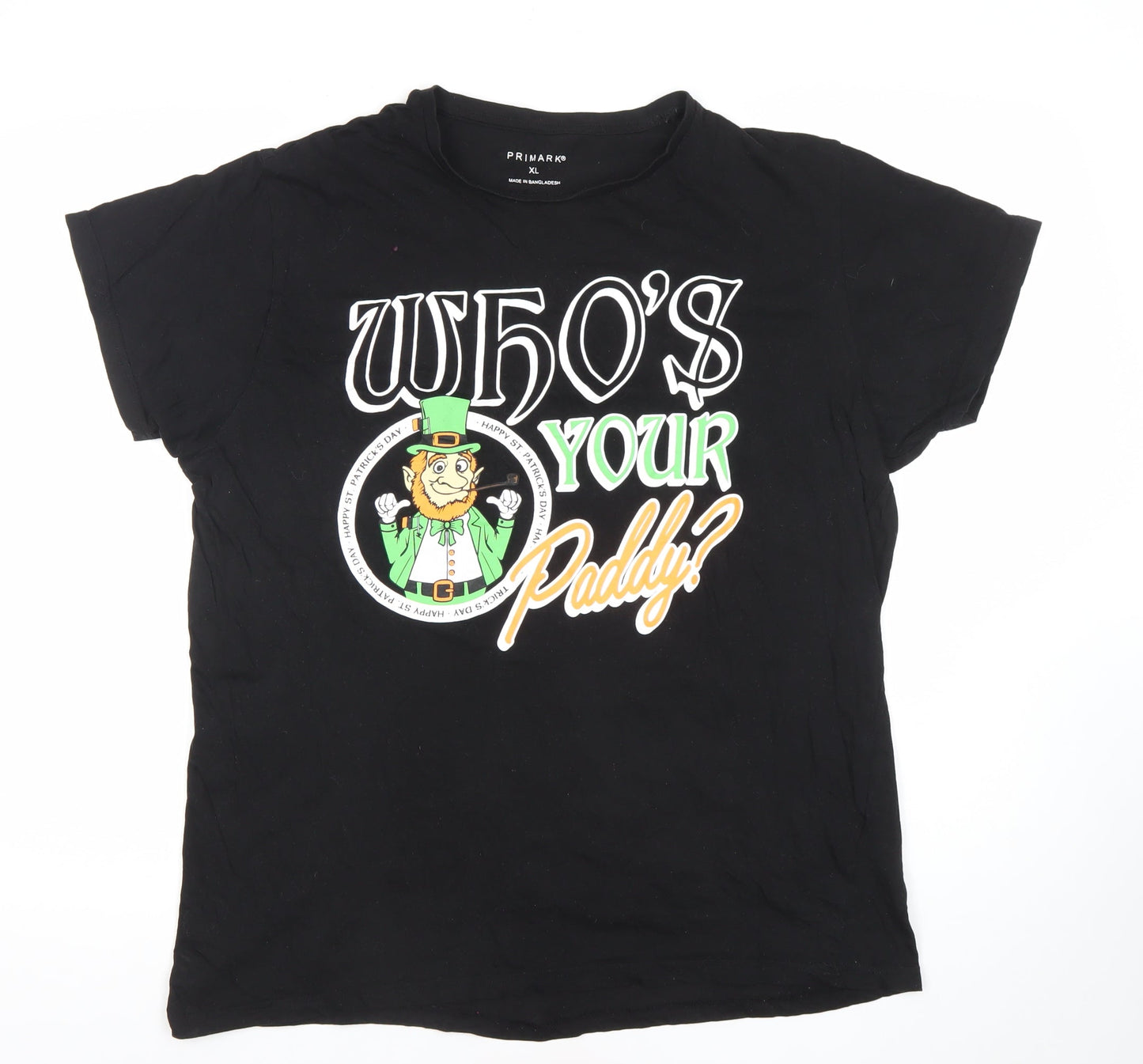 Primark Men Black XL Funny 'Who's Your Paddy?' Graphic Cotton T-Shirt