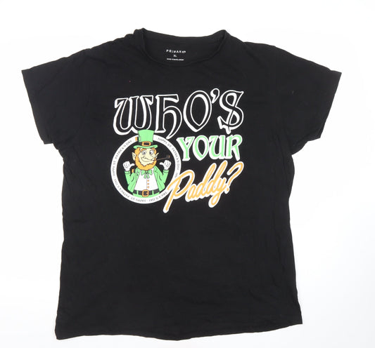 Primark Men Black XL Funny 'Who's Your Paddy?' Graphic Cotton T-Shirt