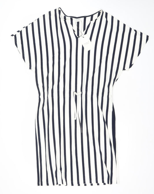 Jacqueline de Yong Women White Navy Striped T-Shirt Dress M