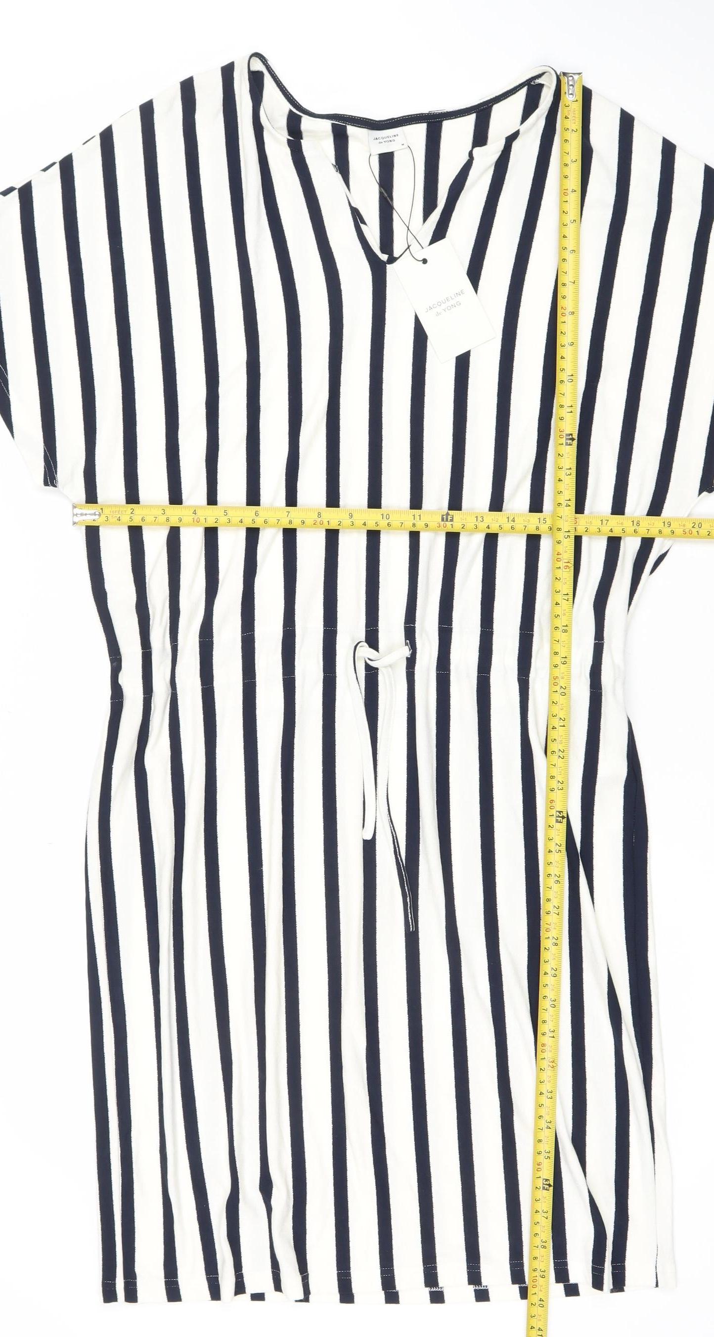 Jacqueline de Yong Women White Navy Striped T-Shirt Dress M