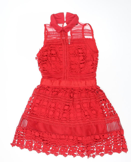 Dainty Women's Red Lace Fit & Flare Sleeveless Party Dress Size S