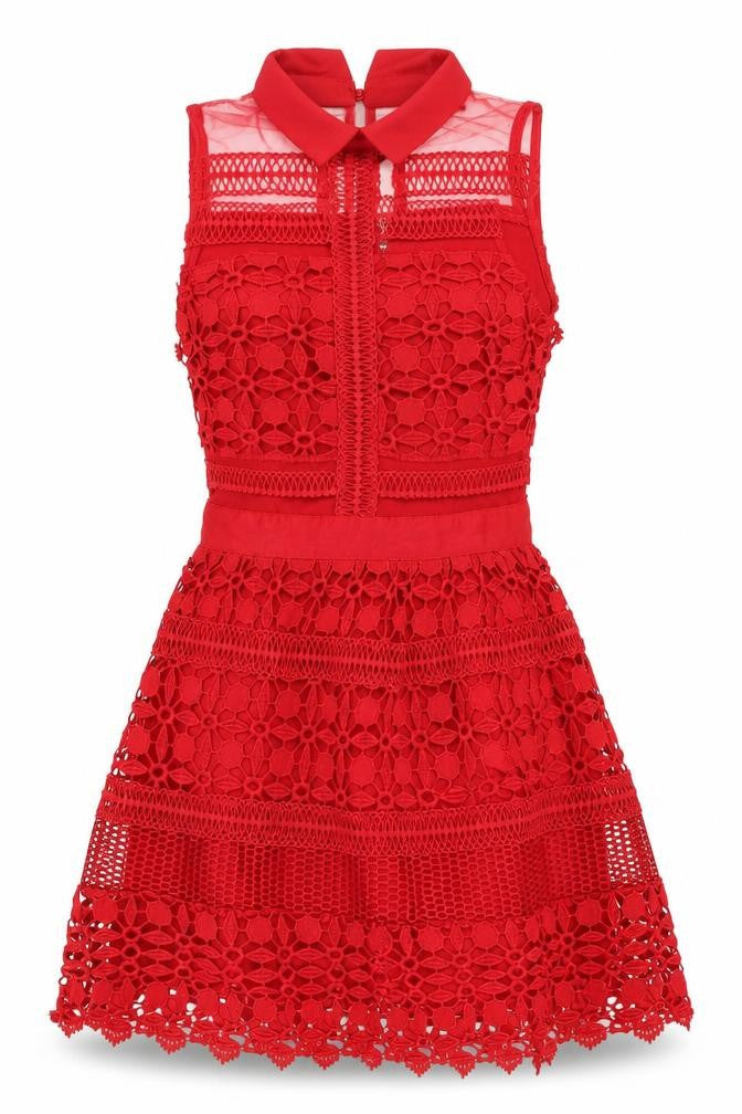 Dainty Women's Red Lace Fit & Flare Sleeveless Party Dress Size S