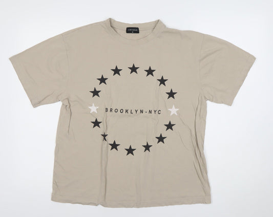 Virtuous Men's Beige Brooklyn NYC Graphic Short Sleeve T-Shirt M
