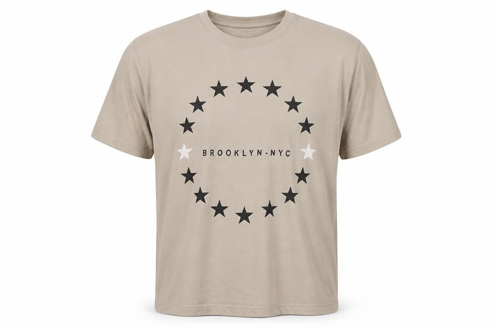 Virtuous Men's Beige Brooklyn NYC Graphic Short Sleeve T-Shirt M