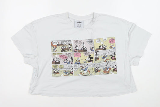Disney Mickey & Friends White Women's Cropped T-Shirt L Relaxed Fit